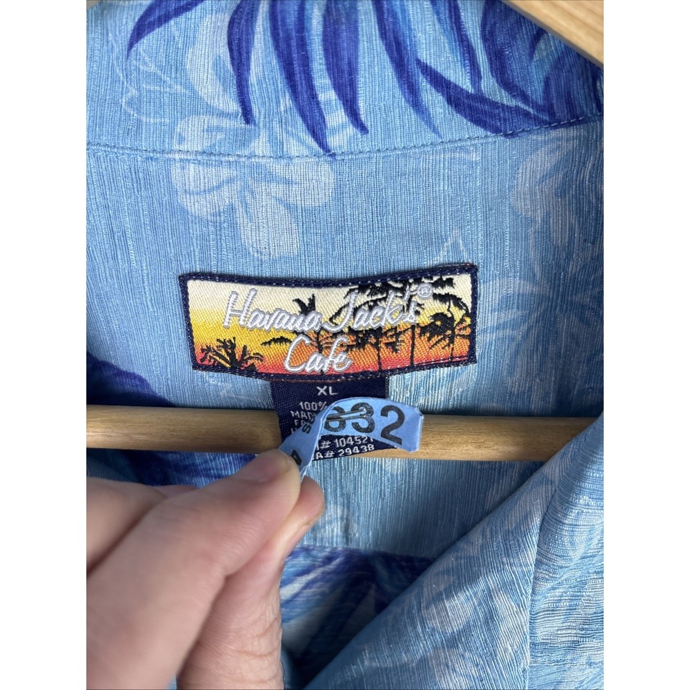 Havana Jack's Cafe 100% Silk Blue Hawaiian Floral Shirt Size Xl Colorful Beach - Picture 2 of 7